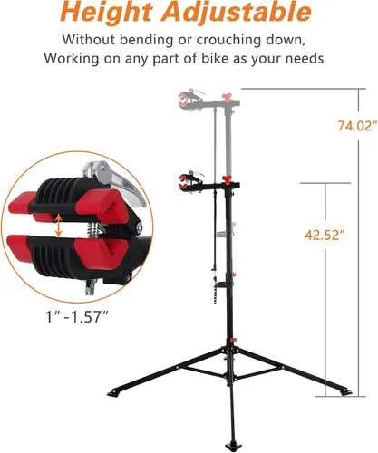 Vista 2 de UNISKY Soporte de reparación de bicicletas para mantenimiento Estante ajustable en altura con liberación rápida Soporte de trabajo de mantenimiento