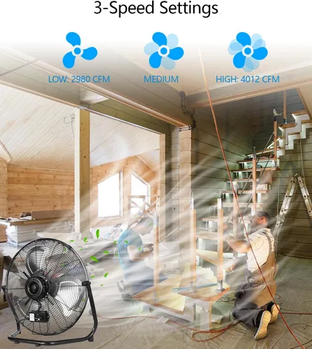 Vista 2 de BEESTAR Ventilador de piso de 18 pulgadas, ventilador de alta velocidad con 3 velocidades y cabezal inclinable ajustable, ventilador industrial