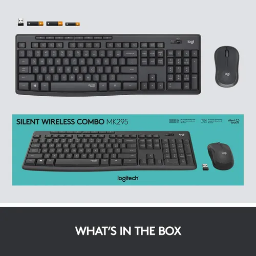Vista 7 de Logitech MK295 - Teclado y mouse inalámbricos silenciosos, RF inalámbrico, QWERTY, negro, 104 teclas, 2,4 GHz, rango de 32.8 ft, tecnología