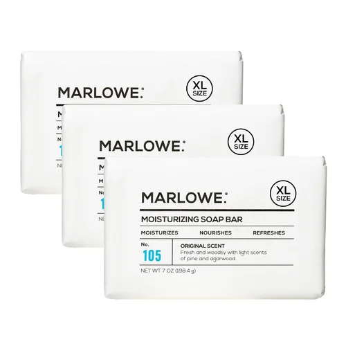 Vista 26 de Marlowe. Barra de jabón facial y corporal de carbón No.106 Charcoal soap bar detoxifies and deeply cleanses while leaving skin smooth and