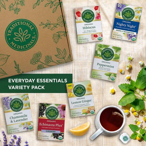 Vista 3 de Traditional Medicinals - Té de hierbas orgánico en seis relajantes sabores, manzanilla, hibisco, menta, melisa, limón y jengibre, y pasionaria, 6