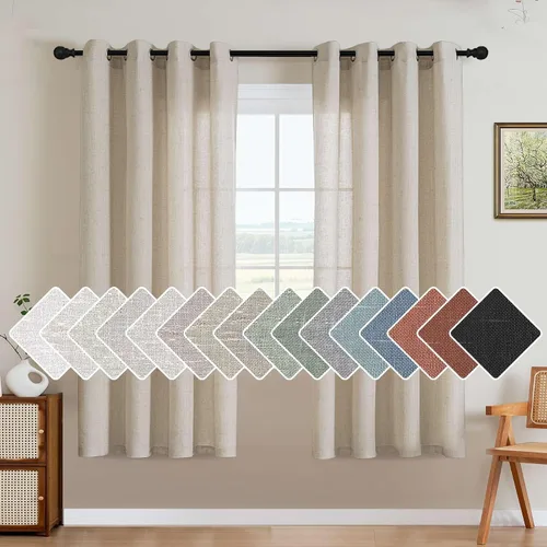 Vista 21 de H.VERSAILTEX Elegant - Cortinas texturizadas de lino natural mezclado con eficiencia energética, filtrado de luz, con ojales de níquel