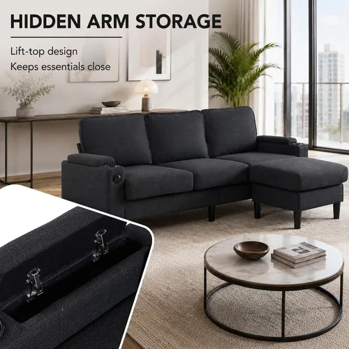 Vista 5 de Sofá modular de terciopelo en forma de L de 67 pulgadas con otomana, sofá convertible de 3 asientos con asiento profundo de nube para sala de estar