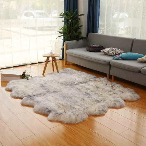 Vista 106 de HUAHOO Alfombra de piel de oveja genuina prémium Negra Real de Australia Piel de oveja natural de lujo, alfombra esponjosa de lana de cordero