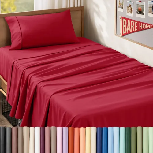 Vista 90 de Bare Home Juego de Sábanas Twin - Sábanas de Cama de Microfibra Ultra-Suave 1800 - Doble Cepillado - Bolsillos Profundos - Ajuste Fácil - Extra