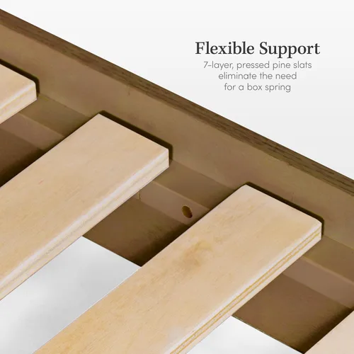 Vista 6 de eLuxurySupply Base de cama Queen con cabecero, cama de plataforma de madera de mango, diseño resistente de perfil bajo, cabecero ajustable