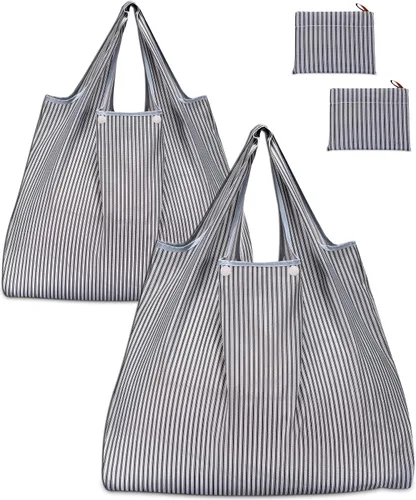 Vista 10 de Kingmas - Bolsas reutilizables para alimentos, plegables, ecológicas, aptas para el bolsillo, lavables, impermeables, de nailon, bolsas con asa