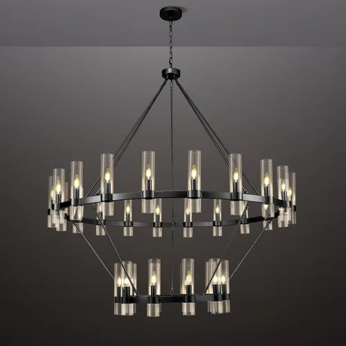 Vista 20 de Candelabro de 12 Luces de Latón Redondo 36" Candelabros de Rueda de Vagón de 91 cm para Fijo de Iluminación de Comedor Tubo de Vidrio Transparente