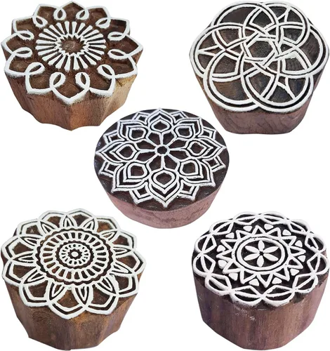 Vista 4 de Royal Kraft Sellos de impresión de madera de elefante (juego de 5) - DIY Henna tela textil papel arcilla cerámica bloques Htag2201
