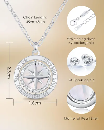 Vista 4 de LOUISA SECRET Regalos de Graduación para Ella 2025, Collar de Plata de Ley S925 con Brújula y Piedra Natal Colgante para Ella, Joyería de Cumpleaños