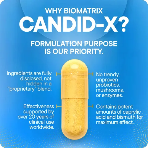 Vista 3 de BioMatrix Candida Cleanse, suplemento de salud intestinal con berberina, orégano, caprilato de sodio, manzanilla, jengibre, PAU D'arco Candid-X