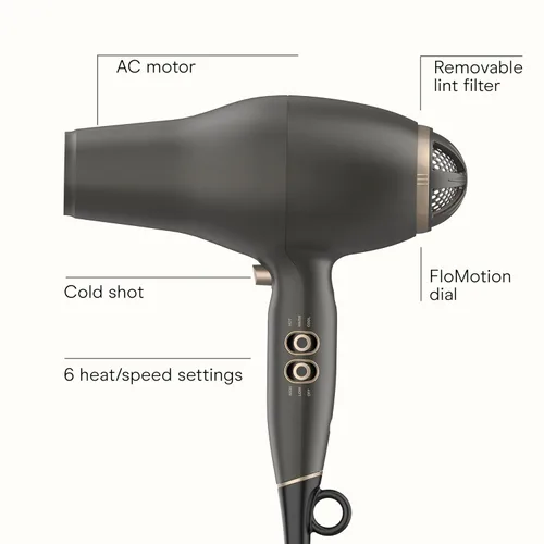Vista 2 de INFINITI PRO Conair FloMotion Pro - Secador de pelo, personaliza tu experiencia de secado con flujo de aire ajustable y 6 ajustes
