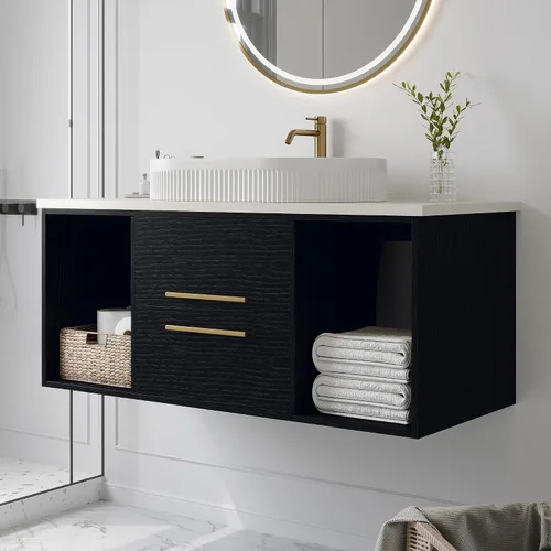 Vista 21 de SSLine Juego de tocador de baño montado en la pared con lavabo moderno de 30 pulgadas con lavabo superior y estante de almacenamiento, armario