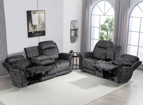 Vista 9 de Zero Gravity Power - Juego de sofá reclinable de 2 piezas con reposacabezas ajustable, sofá reclinable eléctrico y sofá biplaza con puntos de carga