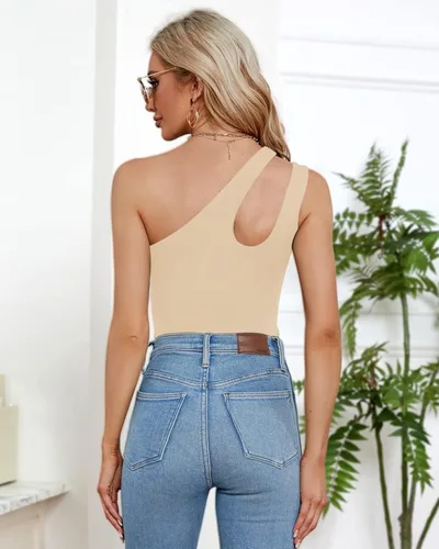 Vista 5 de WAYMAKER Camiseta sin mangas sexy con un hombro recortado frontal sin espalda para mujer