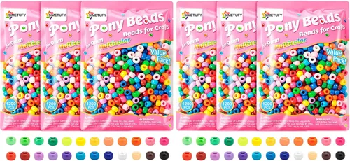 Vista 13 de 3600 cuentas de poni a granel, 24 colores surtidos, cuentas de plástico arcoíris para trenzar el cabello, pulseras de amistad, manualidades