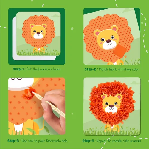 Vista 5 de jackinthebox Poke Poke Art - Temas de animales, arte y manualidades de tela sin desorden, kits de prensado de flores, regalo para niños, regalos