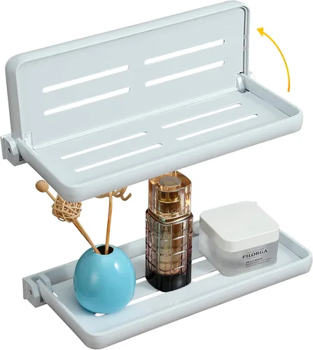 Vista 9 de Pequeño estante plegable de pared para baño y caravana, plegable a 90° e impermeable, pequeño estante de metal flotante para lavandería, inodoro