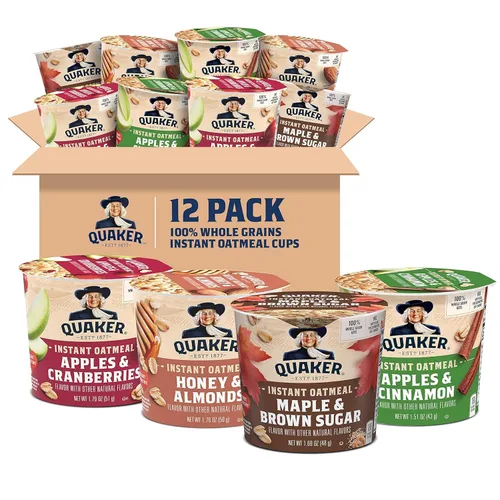 Vista 9 de Quaker Tazas de Avena Instantánea Express, 10g de Proteína, Paquete Variado de 2 Sabores, (Paquete de 12)
