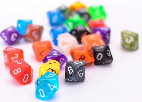 Vista 4 de Paquete surtido de 25 dados de 10 lados, surtido multicolor de dados poliédricos D10