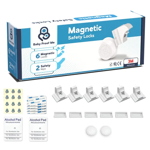 Vista 8 de BABY PROOF ME Kit de cerradura de seguridad magnética, paquete de 2 llaves de repuesto, adhesivo 3M de fácil instalación, cerraduras magnéticas a