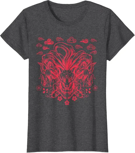 Vista 5 de Camiseta de anime japonés Nine Tails Fox Kitsune, Negro