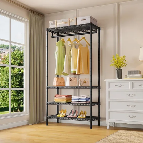 Vista 2 de VIPEK V1 - Perchero portátil mediano con capacidad de carga de 440 libras, estante resistente para ropa con 4 estantes ajustables y barra para Negro