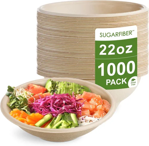 Vista 9 de Harvest Pack GOURMET SHOWCASE - [50 unidades] Cuencos de papel redondos de 12 onzas libres de PFAS - Cuencos de bagazo compostables, resistentes
