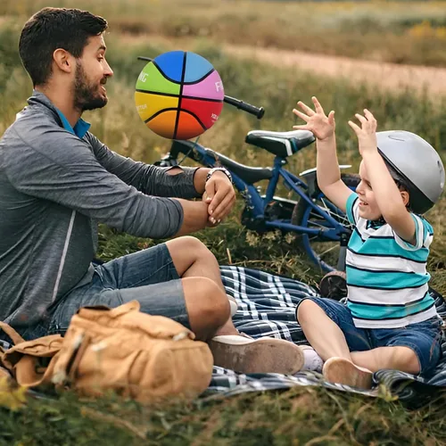 Vista 9 de Baloncesto de Combate para Niños y Jóvenes Tamaño 4 Baloncesto Colorido de 25.5" Diseño de Arcoíris Vibrante Goma Premium Engrosada Resistente al