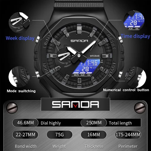 Vista 2 de FORSINING Reloj deportivo militar para hombre, resistente al agua, analógico, digital, deportivo, electrónico, táctico, militar, para hombre, fecha