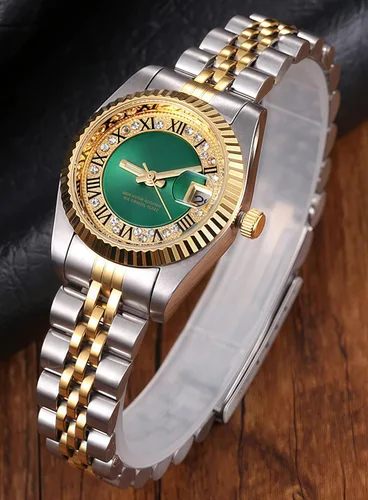 Vista 4 de MASTOP Reloj luminoso impermeable de cuarzo plateado dorado dos tonos acero inoxidable reloj de pulsera