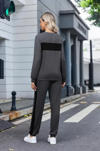 Vista 4 de HOTOUCH Conjunto de dos piezas para mujer, de manga larga, cuello redondo, sin botones y pantalones largos, sudadera de moda 2023