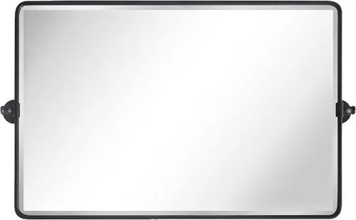 Vista 10 de TEHOME Espejo rectangular horizontal de estilo rústico con marco de metal negro y pivote redondeado para baño, espejos de tocador biselados 2-Negro