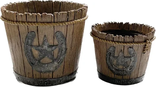 Vista 4 de Macetas de resina retro de herradura de vaquero occidental con agujeros de drenaje, decoración del hogar al aire libre (juego de 2) Agujeros