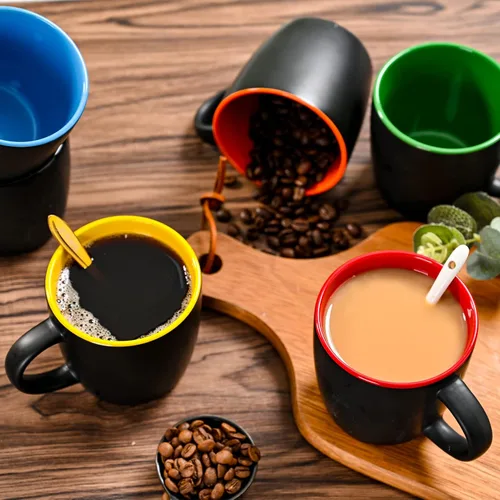 Vista 6 de BYCNZB Juego de tazas de café de cerámica de 11 onzas, tazas de porcelana negra mate, varios colores, tazas para café, té, jugo, cacao, juego de 6