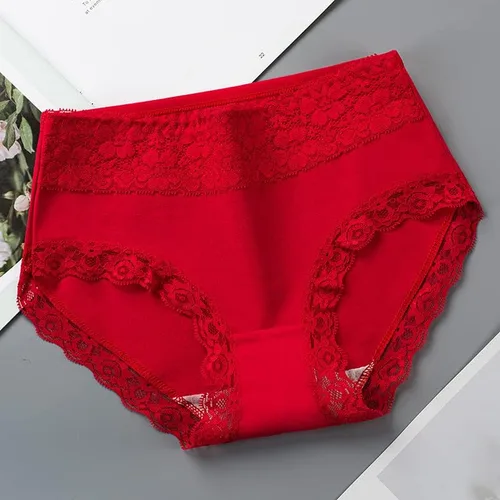 Vista 4 de Fahuichen Ropa interior transpirable de encaje sexy de cintura media de algodón puro sin rastro de cintura media para niña
