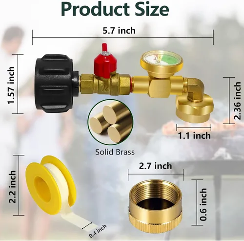 Vista 3 de Adaptador de recarga de propano para tanques de 1 lb, adaptador de propano de 20 lb a 1 lb con válvula de medición, adaptador de codo de recarga