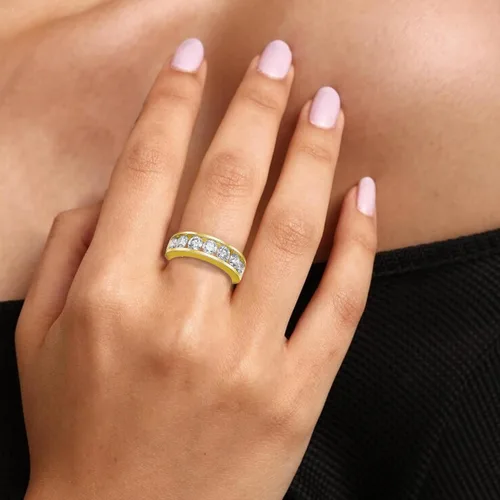Vista 18 de VIR JEWELS Anillo de boda de diamante blanco de 1 cttw a 2 quilates para mujer, juego de canales de oro de 14 quilates, tamaño 4.5-10
