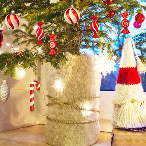 Vista 5 de Aoriher 24 piezas de adornos de bastón de caramelo de Navidad, rojo y blanco, de plástico, bastón de caramelo de menta, decoraciones de Navidad