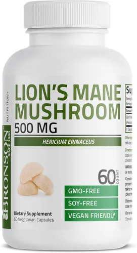 Vista 5 de Bronson Hongos melena de león 500 mg Hericium Erinaceus sin OMG, 60 cápsulas vegetarianas