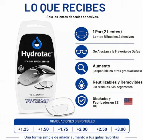 Vista 8 de Calabria Hydrotac OPTX 20/20 Lentes de Lectura Bifocales Adhesivas de Aumento para Gafas de Sol Reutilizables