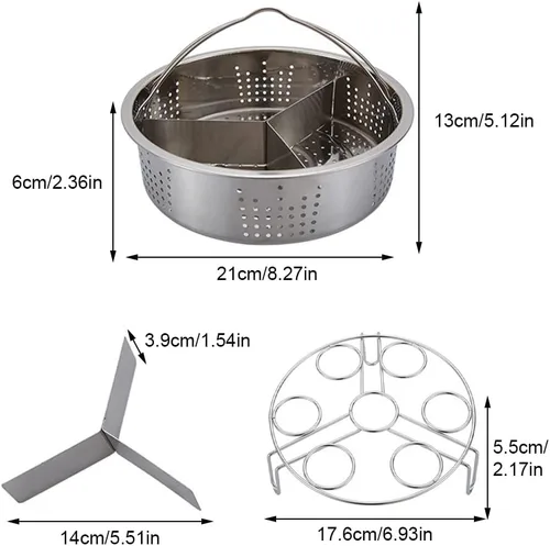 Vista 9 de Cesta de vapor de verduras de acero inoxidable, juego de estante de vapor