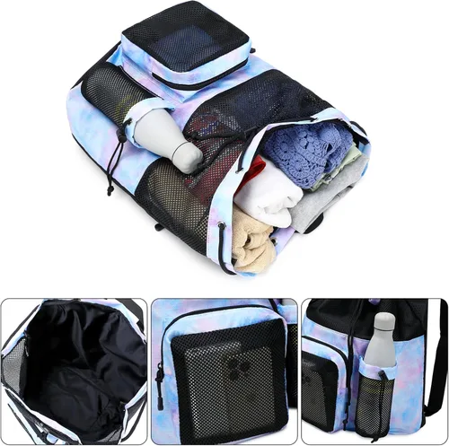 Vista 5 de Lohol Mochila grande de malla con cordón y bolsa para zapatos, saco de natación duradero con asa para deportes, gimnasio, yoga, playa, viajes