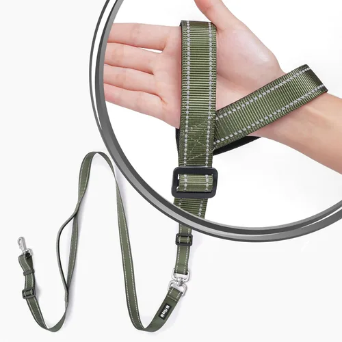 Vista 6 de Correa antideslizante para perro, correa y collar de entrenamiento resistente sin tirones con antienredos, mango acolchado e hilo reflectante