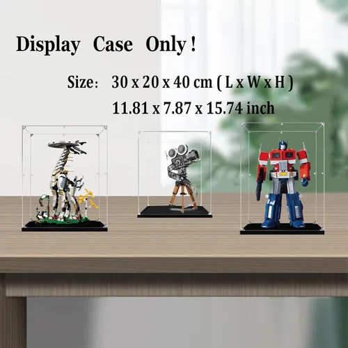 Vista 2 de Vitrina para Lego 10302 76989 43230 - Caja de exhibición de acrílico transparente para modelo Optimus Prime/Tallneck/Cámara, 11.8x7.8x15.7 pulgadas