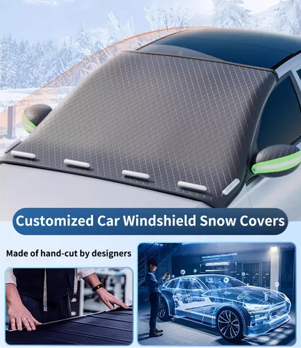 Vista 2 de Ajuste personalizado para cubiertas de nieve para parabrisas Land Rover, 8 capas de protección resistente al viento, protección contra heladas