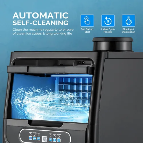 Vista 4 de ROVSUN - Máquina para hacer hielo de 70 libras/24 horas para encimera con 2 entradas de agua y función de programación, máquina independiente