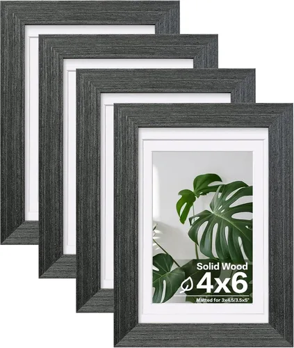 Vista 89 de Egofine - Juego de 4 portarretratos A4 de madera maciza y cubierta de plexiglás de 4 x 6/6 x 8 pulgadas con paspartú o A4 sin paspartú, para mesa