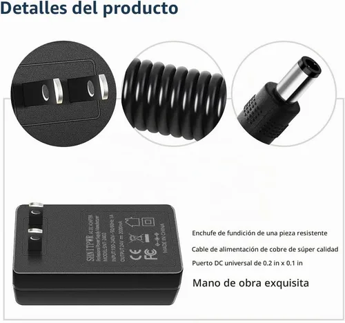 Vista 4 de SHNITPWR Adaptador de fuente de alimentación de 24 V CC 24 voltios 2A 48W AC a CC Convertidor Transformador 100 ~ 240 V Entrada de CA con punta