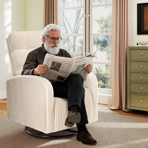 Vista 7 de DUMOS Silla giratoria de 360°, cómoda silla para dormitorio, mecedora con cojín de asiento grueso, sofás con respaldo alto para sala de estar